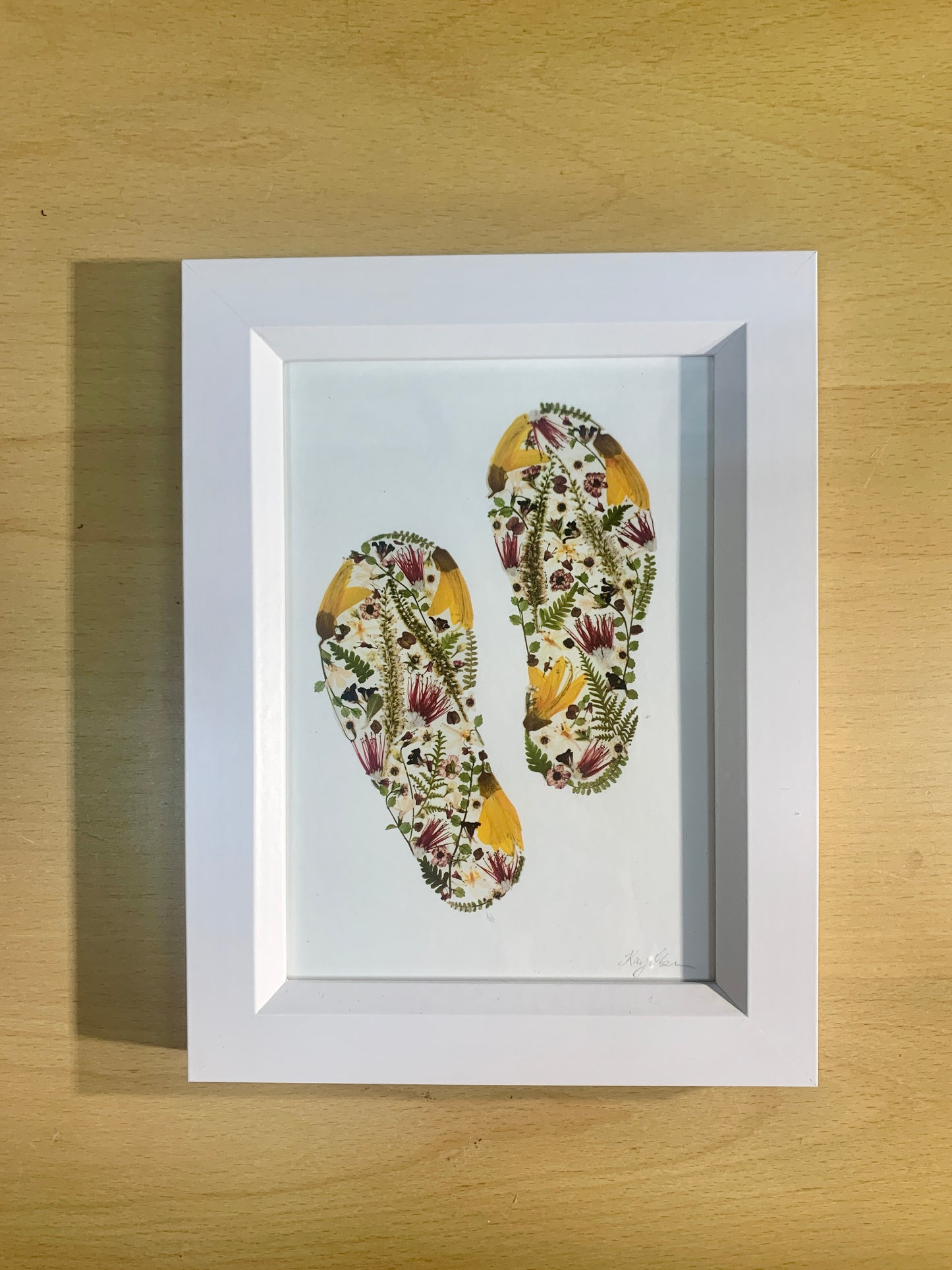 13cmx18cm framed print - Jandals in New Zealand Native Flora